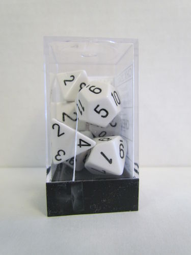 Chessex 7Ct Opaque Poly WHITE/BLACK Dice Set