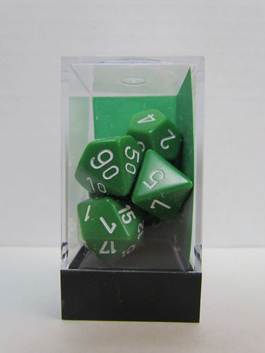 Chessex 7Ct Opaque Poly GREEN/WHITE Dice Set